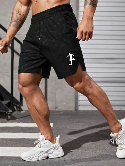 Manfinity Sport Polished Pantalones cortos deportivos casuales para hombre con estampado gráfico y cordón en la cintura, para verano