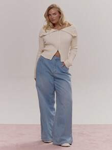 MUSERA Off The Shoulder Tie Shoulder Zip Through Cardigan Jumper Cute Cosy Spring Everyday Sugar Swizzle - Apricot - View 5