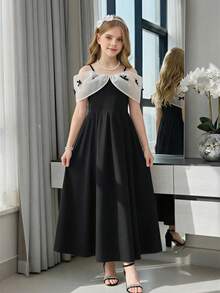 少女优雅公主复古贵族宴会派对吊带撞色收腰连衣裙 - 黑色 - 查看 4