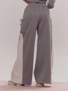 MUSERA 缎面系带蝴蝶结侧边拼接松紧腰阔腿慢跑裤，仅下装，可爱少女性感，春冬季日常外出皆宜，复活节糖果色 - 彩色 - 查看 4