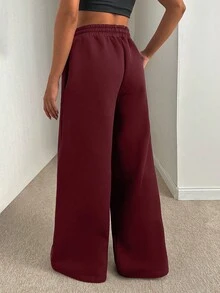 EURMUSE Women Loose Fit Front Stitch Detailed Sweatpant Pant - Burgundy - View 2