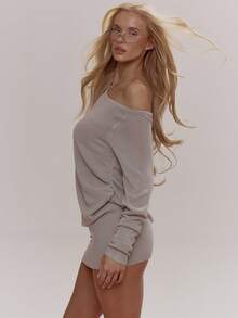 MUSERA Off The Shoulder Slouchy Fit Long Sleeve Knit Mini Dress Cute Girly Sexy Spring Winter Going Out Daily Easter Sugar Swizzle - Grey - View 4