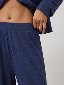 Ocili Bộ đồ ngủ in hoa mềm mại có cổ, gồm áo dài tay và quần dài dành cho nữ. - Màu xanh hải quân - Xem 5