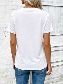 EMERY ROSE Women's Spring/Summer New Arrival Embroidered Pocket Design Round Neck Short Sleeve Casual Versatile T-Shirt - White - View 2