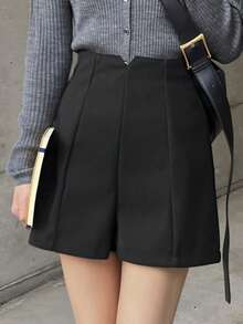 FRIFUL Women Casual Solid Color High Waist Shorts School - Black - View 4