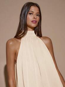 SHEIN BAE 性感简约纯色奶油黄雪纺吊带背心，适合派对、鸡尾酒会、正式场合、伴娘、生日、圣诞节、商务休闲等场合。 - 杏色 - 查看 5