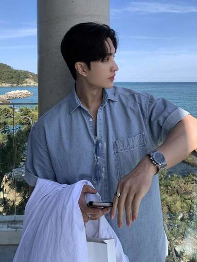 DAZY Men's Summer Solid Washed Denim Jacket