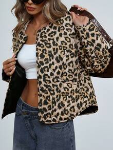 Aveloria Modichic Leopard Heart Print Loose Fit Casual Round Neck Padded Padded Coat Clothes Winter For Women Cheetah Print  Fall Cloth For Women - Brown - View 1