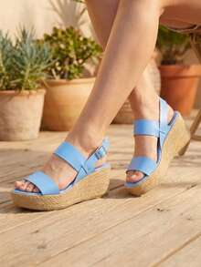 Sandalia de plataforma con tiras anchas, disponible en negro y azul - Azul - Ver 4