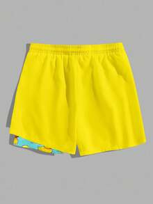 Manfinity RSRT Men's Funny Duck Print Colorblock Lined Milk Silk Beach Shorts, Hawaiian Men Swim Trunks Funny - Yellow - View 4