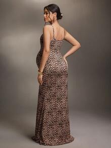 Cheriluna Maternity Leopard Print Sleeveless Dress With Fish Tail Hem, Maternity Photoshoot - Multicolor - View 2