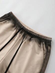 ROMWE MEN Handmålade herrshorts med lös dragsko i midjan och sneda fickor - Aprikos - Visa 2