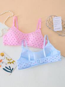 Genkimix Kids Bộ 4 món áo ngực in họa tiết chấm bi hoạt hình dễ thương cho bé gái, bộ đồ lót thoải mái phù hợp cho mọi mùa. - Nhiều màu - Xem 3