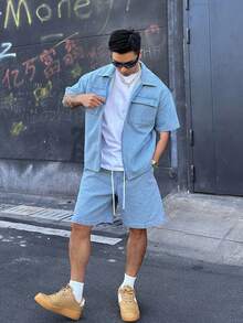 DAZY 男士水洗纹理牛仔休闲西装，春夏款 - 藍色 - 查看 5