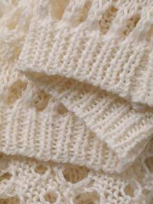 DAZY Women's Summer French Niche Design Single-Breasted V-Neck Thin Hollow Out Short Sleeve Knit Sweater Top - Apricot - View 3