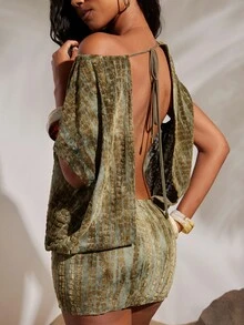 Opulessa Women's Backless Knit Jumpsuit, Spring/Summer - Army Green - View 2