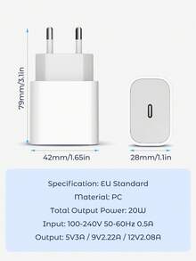 Teckwe EU Fast Charger, Portable Charger, 20W USB C Charger Block ,Travel Plug PD Power Adapter For Phone 17/16e/16/16 Pro/16 Pro Max/16 Plus/15/15 Pro/14/14 Pro/13 Pro Max/13/12/Mini/XS/XR/X/SE, Android - EU C Type Plug(220-240V) - View 5
