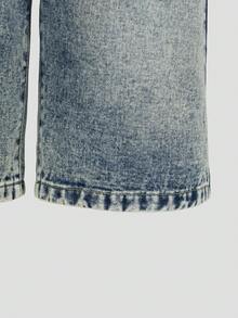 SHEIN 少女Y2K街头风户外休闲做旧松紧腰宽松牛仔短裤 - 淺色水洗藍 - 查看 7