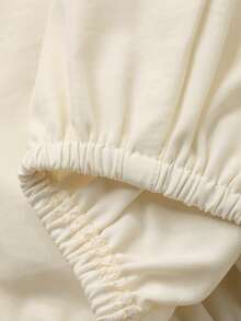 Livesso 春夏修身时尚荷叶边拼接白色抹胸上衣搭配宽松哈伦裤运动套装，宽松休闲度假海滩优雅通勤女装 - 米色 - 查看 8