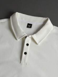 STYNVO 男士纯色短袖休闲通勤 Polo 衫 男士纽扣针织 Polo 衫 男士 Polo 衫 男士白色短袖 Polo 衫 - 白色 - 查看 3