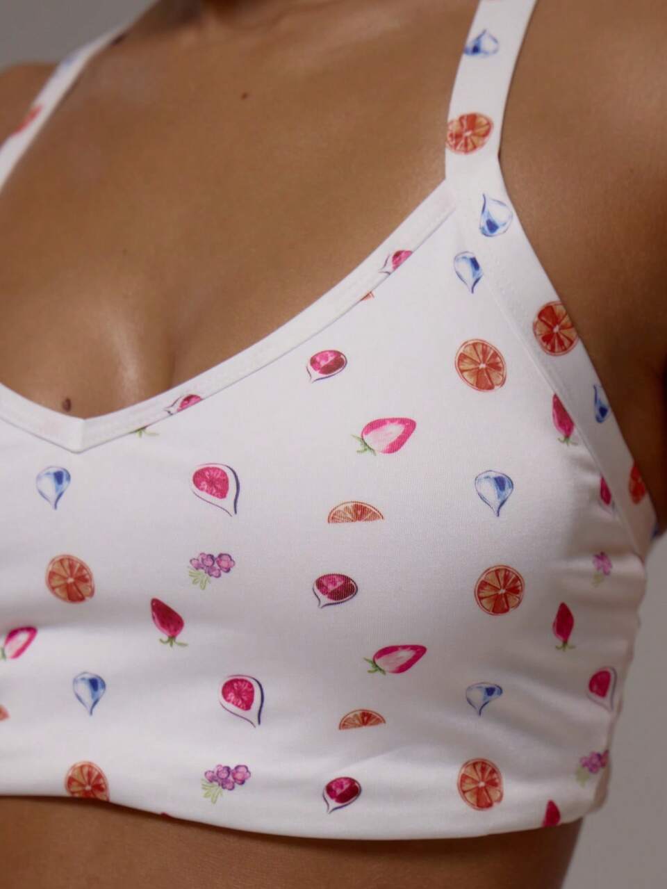 Sujetador deportivo de estampado de frutas con espalda cruzada, solo para deporte, entrenamiento, gimnasio, pilates, fitness, uso diario, estilo casual de verano