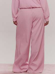 MUSERA Quilted Tie Waist Wide Leg Trousers Tracksuit Bottoms Cute Cosy Spring Everyday Sugar Swizzle - Baby Pink - View 4