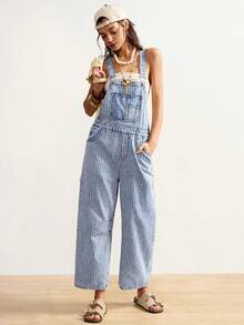 Bohemela Women's Casual Everyday Striped Pocket Denim Overalls, Light Blue Overalls For Summer. Beach Outfit Beach Outfit For Women Vacation Outfits Women  Y2k Clothes Spring Outfit Women  Beach Pants  Vacation - Light Wash - View 7