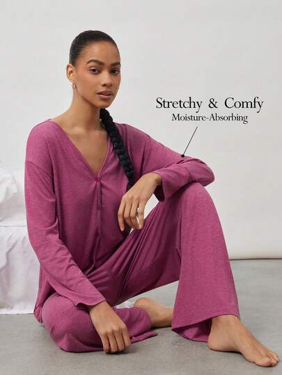 Ocili 舒适柔软无领女士睡衣套装