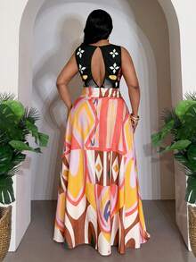 Veslaya 2026 New Spring/Summer Plus Size Women Tropical Rainforest Print Sleeveless A-Line Maxi Dress, Suitable For Beach, Party, Date - Multicolor - View 3