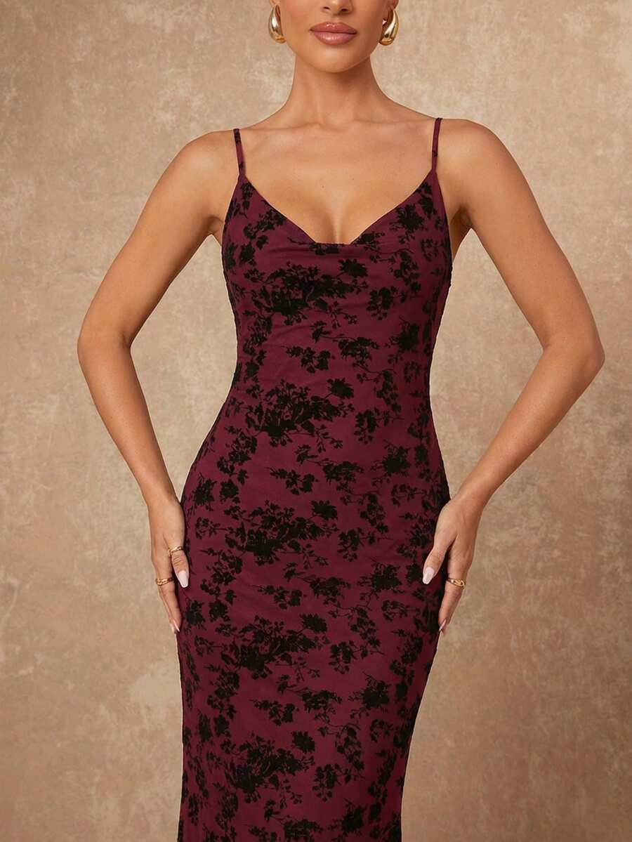 Lumalex 春夏新款女士聚会派对魅力优雅宴会低调奢华闪耀假日派对魅力优雅锐舞节郊游度假热门户外丰富层次婚礼季宴会成人礼花卉3D天鹅绒吊带露背金属链装饰紧身美人鱼连衣裙，适合女士奢华舞会圣诞节新年，女士派对礼服，宰牲节派对，情人节浪漫约会