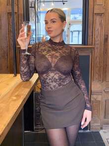 Bethéva 性感蝴蝶结腰高开衩 A 字迷你裙，女式，春夏 - 棕色 - 查看 6