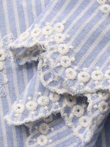 DAZY Women's Design Sense Wide Leg Pants, Embroidered Striped Korean Style Casual Trousers - Blue - View 10