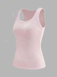 SHEIN Raffinéa 女士水钻装饰圆领修身休闲背心，夏季 - 粉色 - 查看 6