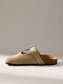 Solecia 女士休闲搭扣圆头平底鞋，春秋季 - 杏色 - 查看 4