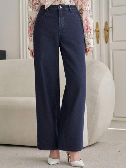 DAZY Women's Casual Loose Fit Washed Denim Wide Leg Jeans, Autumn