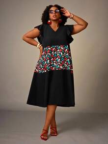 EMERY ROSE 大码休闲度假印花拼接连衣裙 - 彩色 - 查看 7