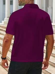 Manfinity Homme Áo Polo nam tay ngắn cỡ lớn, kiểu dáng thường ngày, màu đỏ tía, áo polo nam có cổ - Màu đỏ tím - Xem 2
