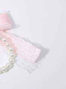 ROMWE Kawaii 可爱仿珍珠蝴蝶结心形包包吊坠 - 粉色 - 查看 3