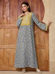 Al Najma Casual Modest Long Sleeve Arabic Style Dress - Multicolor - View 5