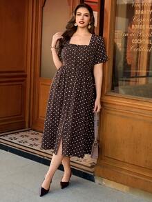 Auvina 大码女式时尚中长波点连衣裙，优雅时尚 - 彩色 - 查看 4