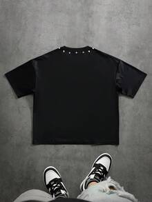 PAVTROS Men's Casual Rhinestone Letter Graphic Round Neck Short Sleeve T-Shirt, Summer - Multicolor - View 4