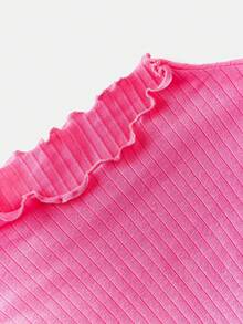 SHEIN EZwear Maglietta a maniche lunghe con collo alto a costine, taglia grande, colore rosso rosa - Fucsia - Visualizzare 4