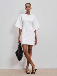 ATUI Studio 女士休闲日常时尚白色T恤连衣裙，夏季 - 白色 - 查看 7
