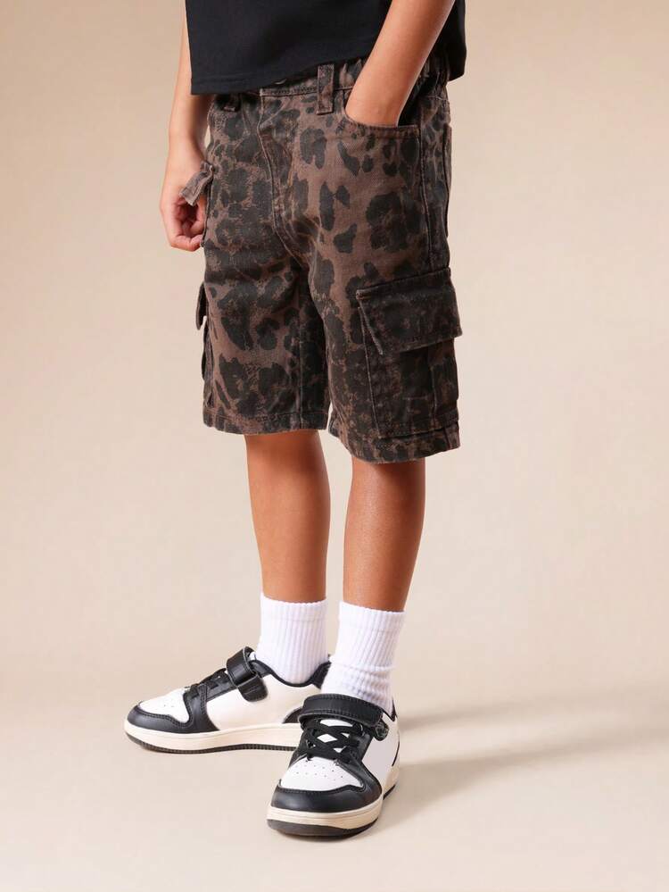 Cargo Camouflage Denim Shorts With Pockets