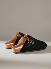 Solecia 女士平底软皮一脚蹬鞋，舒适百搭，适合通勤。 - 黑色 - 查看 4