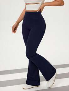 SHEIN FlexDen Women's Casual Minimalist Stretchy Flare Jeans - Navy Blue - View 4
