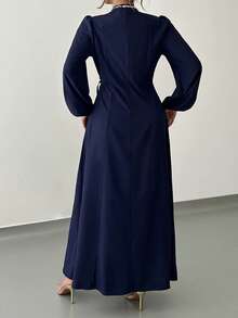 Rafferiza Women's Casual Ruched Unique Button Tie-Up Flared Dress, Navy Blue - Navy Blue - View 2