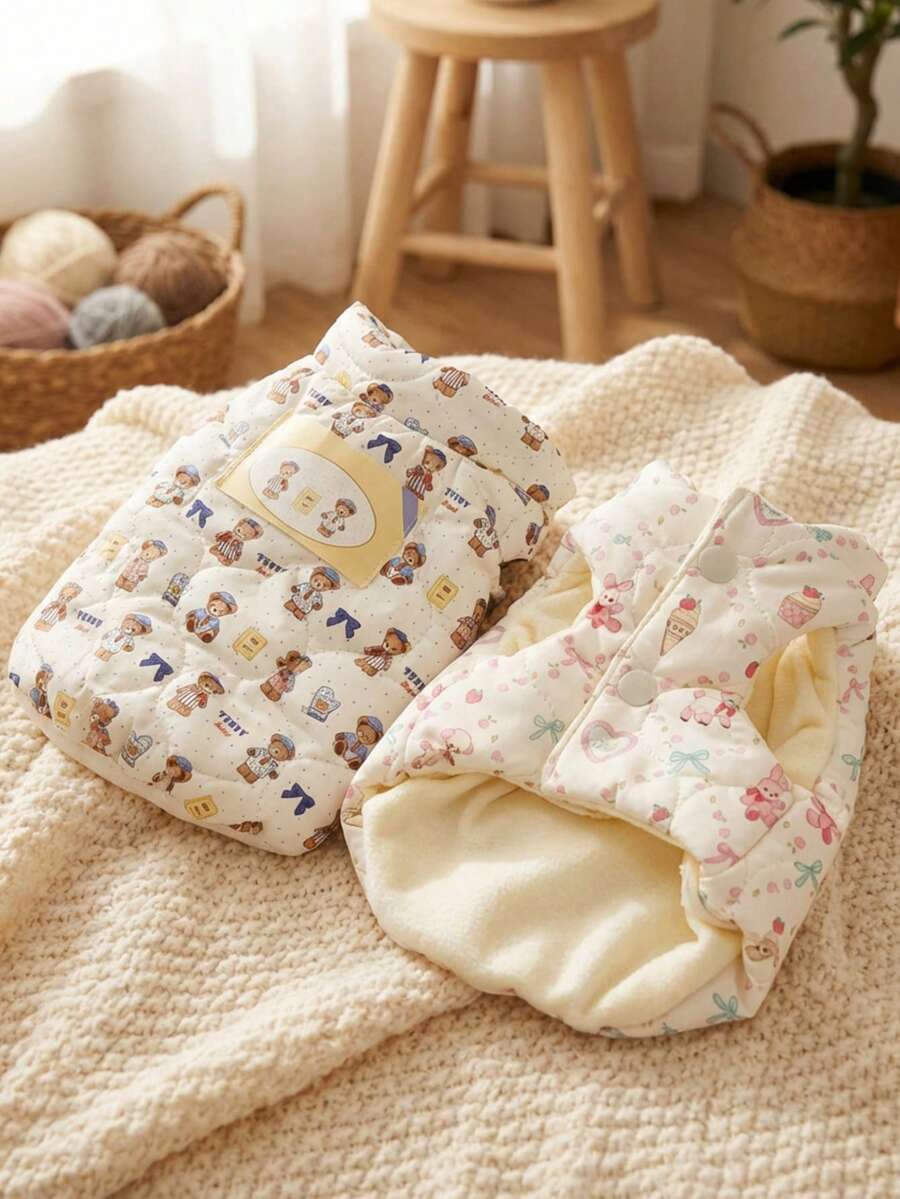 PETSIN 可爱冬季宠物服装泰迪熊高领小型犬保暖宠物背心外套宠物熊图案猫咪背心幼犬服装 - 彩色 - 查看 1