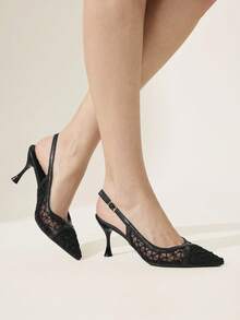 CUCCOO CHICEST 女士尖头搭扣设计时尚优雅高跟鞋 - 黑色 - 查看 6