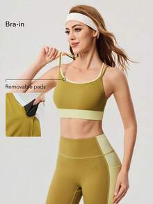OutZeal Workout Top Women Sports Bra Gym Pilates Outfit Quick-Drying Cross Straps Bra-In Active Tops - Yellow - View 2